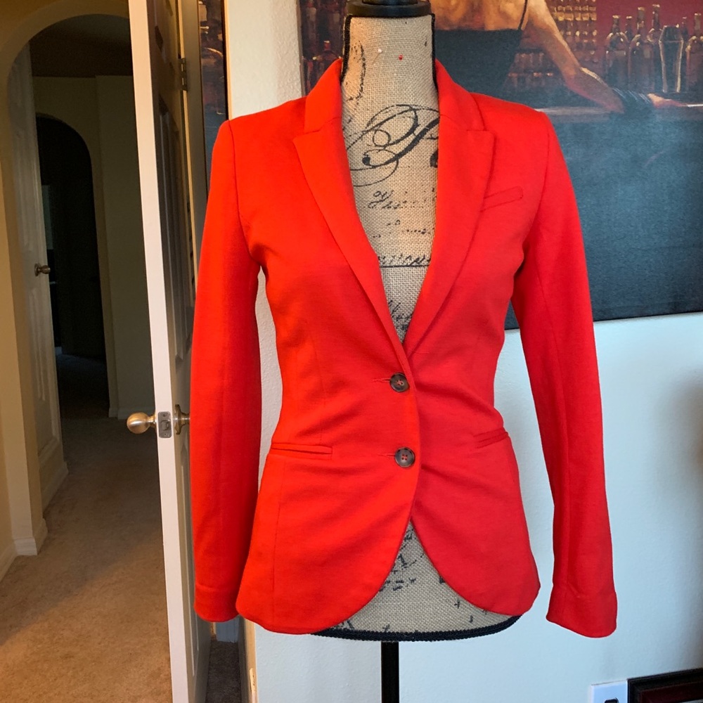 Red fitted suit coat jacket blazer
